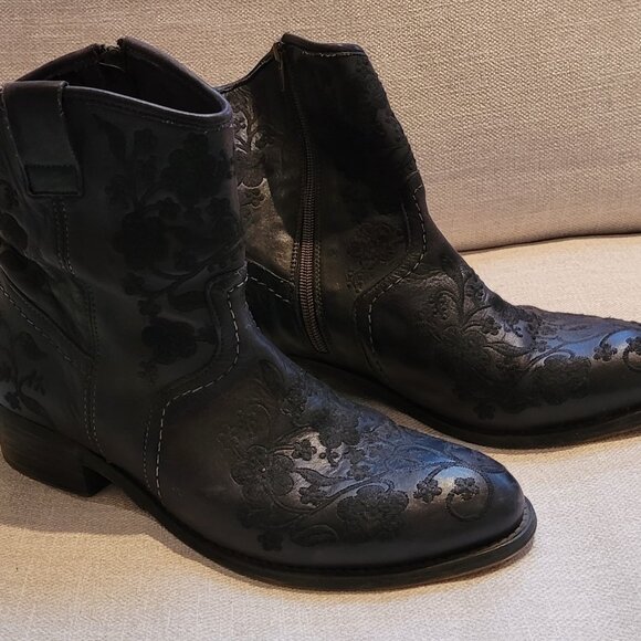 Embroidered Leather Ankle Boots - Picture 2 of 6